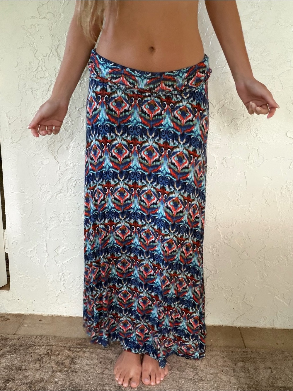 Renee C. Blue Multi Printed Boho Maxi Skirt